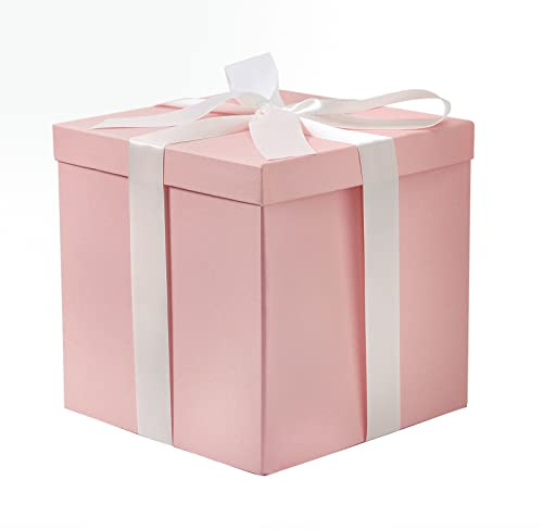 RUSPEPA Mittelgroße Geburtstagsgeschenkbox mit Deckel, Band und Seidenpapier, faltbare Geschenkbox – 1 Stück, 25,4 x 25,4 x 25,4 cm, Rosa