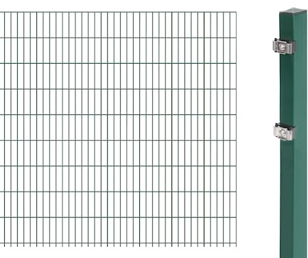 Alberts 641443 Doppelstabmattenzaun als Zaun-Komplettset | verschiedene Längen und Höhen | kunststoffbeschichtet, grün | Höhe 183 cm | Länge 2,5 m