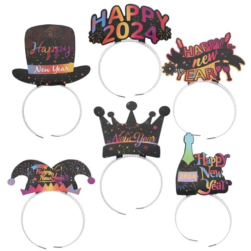 ifundom 6 Stück 2024 Frohes Neues Jahr Stirnband Tiara Neujahr Haarreifen Kopfschmuck Neujahr Partygeschenk Für Silvester Partydekorationen