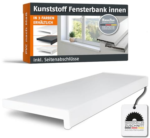 HausFux Fensterbank innen Kunststoff | PVC nach Maß inkl. Seitenabschlüsse (Weiß, T x L | 15 x 150 cm)