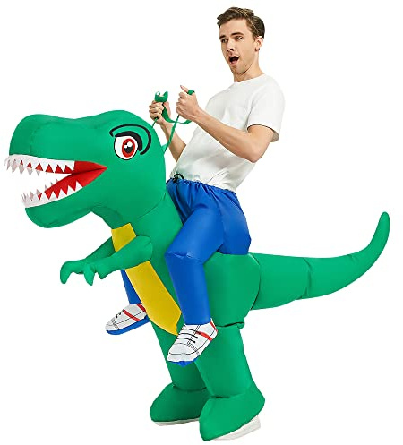 RHYTHMARTS Uppblåsbar dinosaurie kostym dinosaurie kostymer vuxen uppblåsbar dinosaurie kostym maskeraddräkt för vuxna, grön