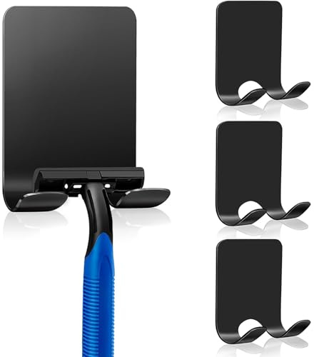 Qinsky Selbstklebende Rasierer Halter Haken,4 Pcs Rasierer Halterung Dusche Selbstklebend Haken Wasserdichter Edelstahl 304 Rasierer Halterung Dusche für Bad Küche Toilette Büro