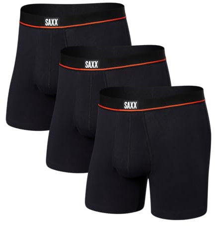 SAXX Underwear Co. Men's Non-Stop Stretch Cotton Boxer Brief Fly 3-Pack, Black, X-Large