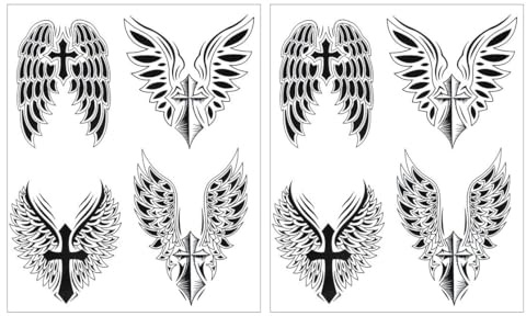 2 Blätter Temporary Flügel und Kreuz Tattoo Religiöses Tattoo HB501x2