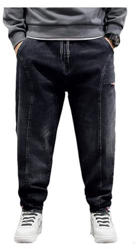 Överdimensionerade jeansbyxor – herr säckig jeans stretchiga lösa passform jeans byxor män hög midja stretch raka jeans byxor stonewashed denim långa jeansbyxor fritidsbyxor joggingbyxor cargobyxor,