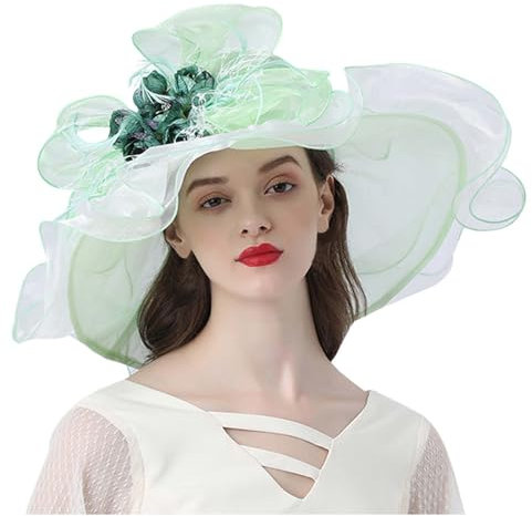 Organza Hut Braut Teeparty Hochzeit Hut Breiter Krempe Sonnenschutz Sonnenhut Fascinator Hut Sommer Strand Kirche Party Hut Fascinator Braut Hochzeit Hut Sommerhut Elegante Damenhut Blumenhut