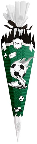 itenga Bastelschultüte Fussball - SCHULTÜTEN Bastelset FUSSBALL SCHWARZ WEISS 68cm - 3D Wellpappe - für Fussball Fans in den Farben deines Lieblingsvereins (Schultüte grün)