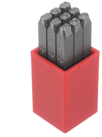 QUARKZMAN 9Stk Nummer Stempel Set 1/8 3mm Umgekehrt Stanzen Hoher Werkzeugstahl 0-9 Stanze Presse Werkzeuge Metall Stempel Set Hammer Hand Stanze für Metall Kunststoff Holz