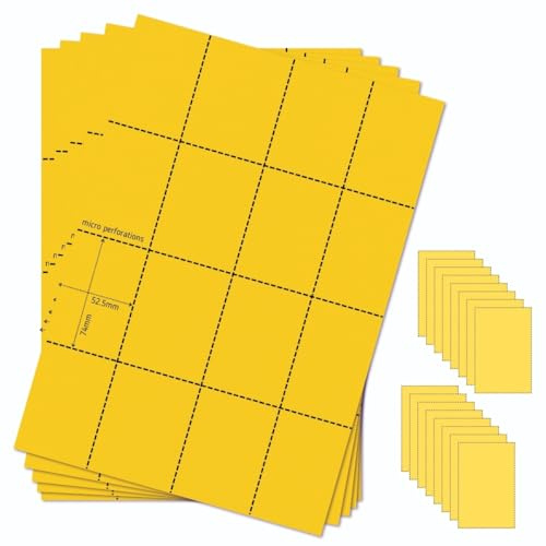 OfficeGear Gelbe A8-Karten, 16 Stück, 25 Blatt, 400 Karten, perforiert, bedruckbar, Ausweiseinlage, Visitenkarte, Karteiindex, Lern-Nachfüllkarten, 52,5 x 74 mm, gelbe A4-Blätter, 160 g/m², inkl.
