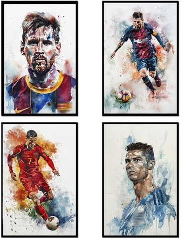 NebulaNova Ronaldo Fußball Poster 4er Set, Superstar Messi, Neymar und M bape Messi Poster Kunstdruck, Sport Prominente Poster für Wohnzimmer Home Decor, Ohne Rahmen, 30x45cm