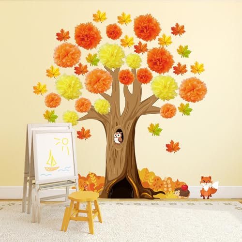 WEDNOK Herbst Wand Deko Herbstbaum Wandaufkleber Ahornblättern Wanddeko Herbstliche Fensterbilder Herbstdeko für Kreidetafel Wand Fenster Klassenzimmer Kinderzimmer Schlafzimmer