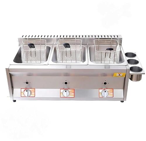 Friteuse à gaz commerciale – Grande friteuse en acier inoxydable avec paniers amovibles et couvercle pour une utilisation professionnelle Fish & Chip, cuisine domestique ou restaurant