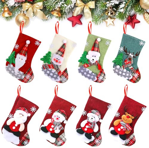Hyran Calcetines Navidad, 8 Piezas Calcetines Navidad Chimenea, Calcetines Navideños para Colgar y Rellenar, Adorno de Navidad Bolsa de Dulces, Decoracion Navidad(16 * 22.5CM)