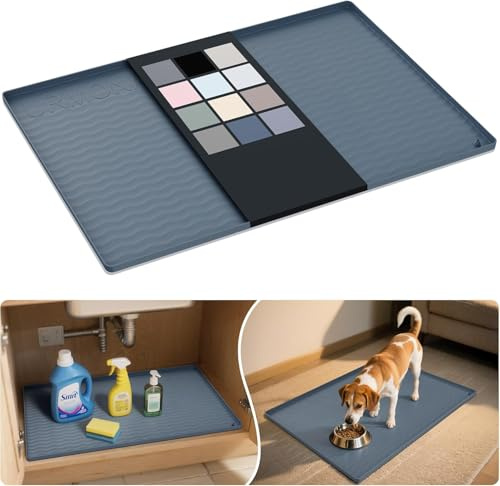 URMONA Waterproof Silicone Under Sink Mat, 34 x 19 in, Flexible Shelf Liner