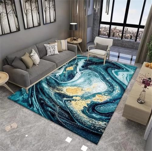 Xiaosua Küche Teppich60x110CM Esstisch Teppich büro bodenmatte Abstraktes Wirbelmuster Rutschfester und verschleißfester Teppich blau