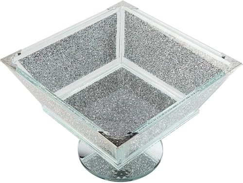 JAYOGLA Silver Crystal Diamond Fruit Bowl Chrome Finish, Glass 21 x 21 x 26 cm