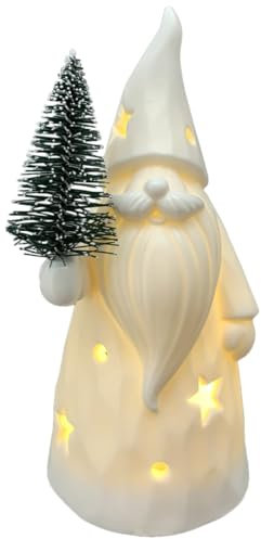 Süßer LED Weihnachtsmann Dekofigur für innen - Nikolaus Weihnachtsdeko Hygge Batterie Wohnzimmer & Fensterbank in 14 x 6,5 cm - Moderne Weihnachtsfigur in Warmweiß als Weihnachtsdekoration in weiß