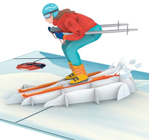 papercrush® Pop-Up Karte Skifahrerin - Lustige 3D Gutscheinkarte für Frauen (Freundin, Mama, Ehefrau), Reisegutschein für Skiurlaub, Handgemachte Ski Geschenkkarte, Winter Geburtstagskarte