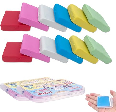 Knetradiergummis, Knetgummi Radierer, 6 Farben Klassischer Radiergummi, 12 Stück Knetradiergummis, Weich Knetbar Radiergummis, 2 Aufbewahrungsboxen aus Kunststoff, für Farbiges Zeichenmaterial