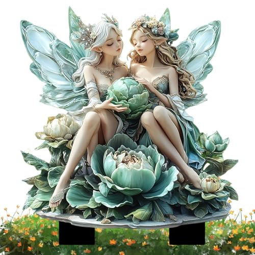 Kioriur Ornamenti da giardino per esterni – Statue da giardino fatate, Ornamenti per fate in resina impermeabili | Statua da giardino fatata di elfi gemelli, Statua in resina di scultura di fate