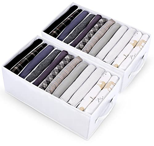 sprecenk Organizer Cassetti Armadio, 12 Griglie Divisori Cassetti Organizer er Jeans Scatola, 2PCS Pieghevole Scatole Portaoggetti Per Magliette, Pantaloncini, Bianco Neve
