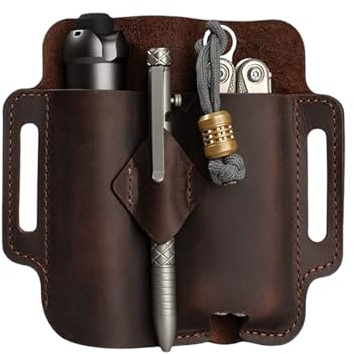 WUYUNTAI Leather Tool Pouch, Knife Holster Belt Pouches for Men, Leather EDC Pocket Organizer for Men EDC Leather Sheath with Pen Holder, Flashlight Sheath, Flashlight Sheath (Brown)