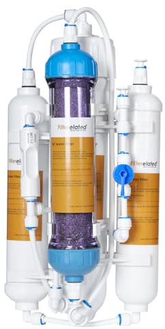 Filterelated Umkehrosmoseanlage für Aquarien, 4-stufiges Umkehrosmose-System mit Spülventil, tragbar, RO+DI-entionisiertes Wasser, Farbwechsel-DI-Filter, 100 GPD (4-stufig, 100 GPD)