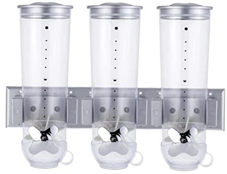 Distributeur mural – Triple distributeur de nourriture sèche, triple récipient indispensable pour céréales et aliments secs | Bac de stockage de grains à grille, organisateur de stockage de cuisine po