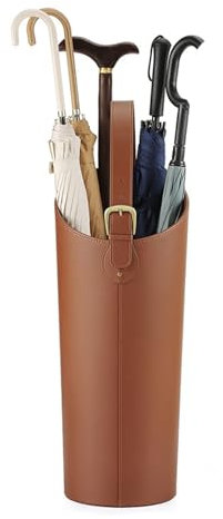Regenschirmständer aus Leder mit großem Fassungsvermögen und Haken für Auffangschale für Eingänge und Büros, Braun, 20 x 57 cm