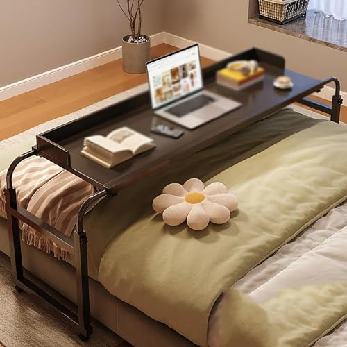 Rollender medizinischer Betttisch mit verstellbarer Höhe für Doppelbett, Doppelbett, Queen-Size-Bett, King-Size-Bett, Schreibtisch, Computer-Arbeitsplatz für Zuhause oder Krankenhaus