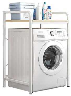 Waschmaschinenschrank 60cm Breit mit Ablagefach und Kleiderbügel, Verstellbare rutschfeste Bodenablage, Ohne Bohren Toilettenregal, Platzsparender Organizer