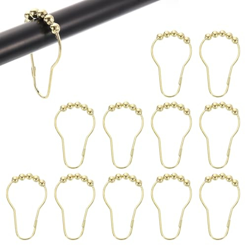 sourcing map Shower Curtain Hooks Metal Roller Balls Gold 12Pcs | Glide Shower Rings,Curtain Rolling Shower Lock Hooks,for Rust Proof Smooth Gliding