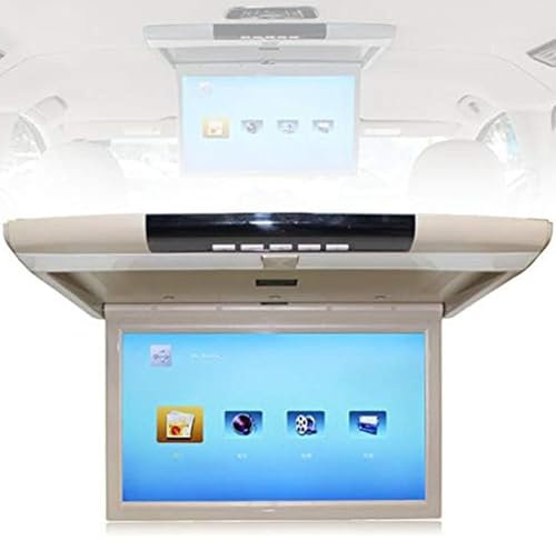 LED 1080P Car Overhead Flip Down Monitor IPS Full Viewing Ceiling HD Digital TV Car Stereo Player MP3, MP4, MP5, JPG, MPEG4, WMA, 17.3 in Car Mount Screen HDMI IR FM USB SD 12V/24V,Beige