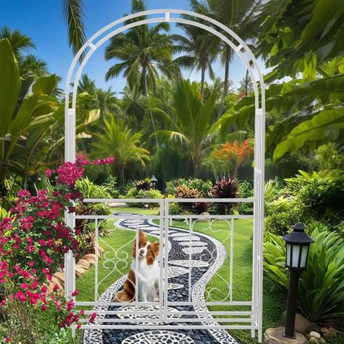 Générique Arcade de rosiers avec Porte,Arche de Jardin extérieur,Arceau à rosiers avec Double Porte,H 2.1m Support pour Plantes Grimpantes,tonnelle Jardin Métal Treillis en Acier pour Mariage(Blanc)