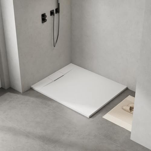 WITEN&NOCK Duschwanne 120x100 cm SMC Brausewanne weiß Steinoptik Anti-Rutsch Duschtasse Höhe 3,2 cm superflach Brausetasse