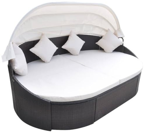 ChicAbode Outdoor-Loungebett Sonneninsel mit Dach Liege Insel Gartenmöbel Lounge Sitzgruppe Gartenmuschel Sonnenliege Poly Rattan