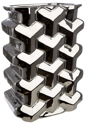 GILDE Vase Apollo aus Keramik - Höhe 30cm - rechteckig - glänzend - Silber - Dekovase