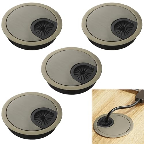 4 Pcs Desk Cable Grommet 60mm, Desk Grommet 60mm, Zinc Alloy Desktop Cable Hole, Bronze Round Hole Cover for Management of Office & Computer Desktop (Bronze)
