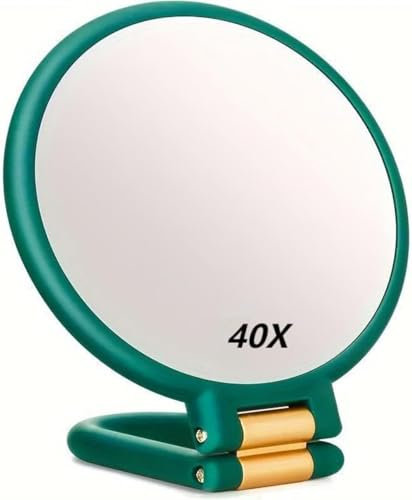 AUHLYZR Espejo de aumento 40x con asa, doble cara de aumento 40X/1x, fácil de transportar, plegable para maquillaje, belleza de precisión (Verde)