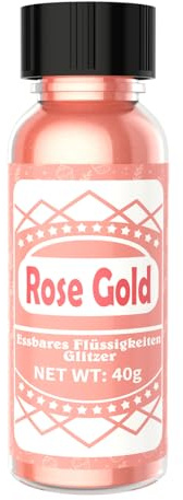 Essbarer Glitzer Flüssig - Sparkle Edible Glitter für Tortendeko Essbar, Metallisch FlüSsig Glitzerpulver für Backen, Fondant, Buttercreme, Süßigkeiten, Schokolade (40g) (Roségold, 40g)