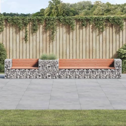 Outdoor with Gabion Basket, Solid Wood, Outdoor Seating, Stylish Bench, Modern Backyard Furniture, Perfect for Gardens & s