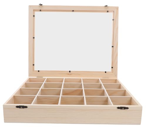 CAXUSD Holz Mineralien Aufbewahrungsbox mit 20 Fächern Transparenter Deckel Kompakter Kristallproben Organizer für Kinder und Schüler Schutz vor Staub und Feuchtigkeit Tragbar