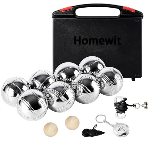Homewit Boccia Kugeln, Professionelles Petanque, Metall Boule Set mit Holz-Kugeln, Abstandsmesser, Magnet-Kugelsammler & Stabil Aufbewahrungsbox, Botcha Balls für Outdoor Spiel, Strand
