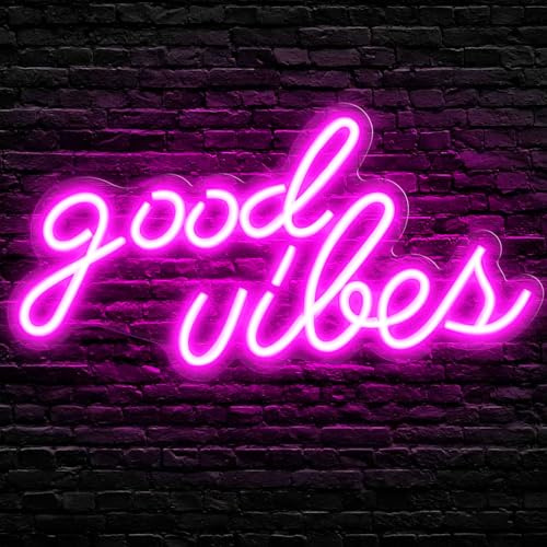 Good Vibes Neon Schild, LED Schild Personalisiert USB Leuchtbuchstaben Neon Schriftzug für Schlafzimmer, Hausbar, Hochzeitstag, Partygeschenk zum Geburtstag(Rosa)
