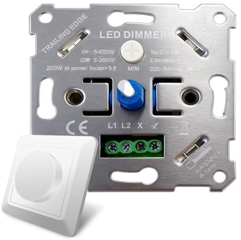 Regulador de intensidad LED de 230 V, regulador de intensidad para bombillas LED, interruptor de luz regulable empotrado, regulador giratorio compatible con interruptor GIRA & Hue, 5-200 W, incluye