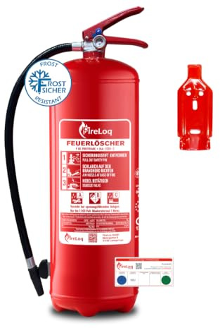 FireLoq 9kg Pulver Feuerlöscher für Brandklasse ABC mit 43A 233B C ergibt 12 LE Dauerdruck inkl. Prüfnachweis,Wandhalter und Manometer
