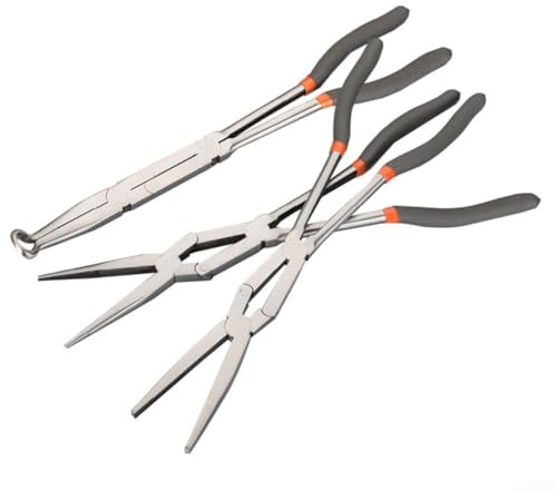 Pinze di scollegamento elettrico a lunga portata, 33 cm, pinza a becco allungato a doppio giunto a punta curva strumento di rimozione del terminale (E)