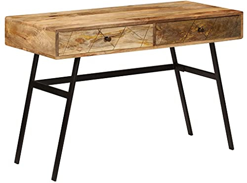 QZZCED Scrivania in legno massello con manico con cassetti 110 x 50 x 76 cm Design industriale Tavolo consolle per ufficio, mobile da lavoro robusto con gambe in acciaio e finitura ad olio