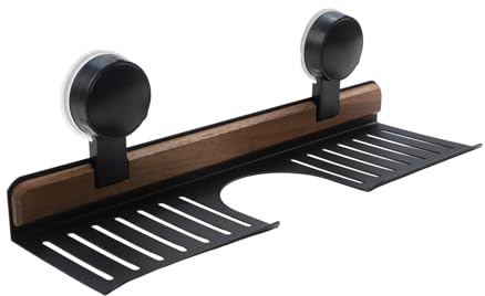 CashMuch Ventouse K en noyer avec drainage en forme de U, perçage, rangement Sh pour salle de bain et cuisine, 40 cm noir en bois Sh pour savon, shampooing, épices et ustensiles
