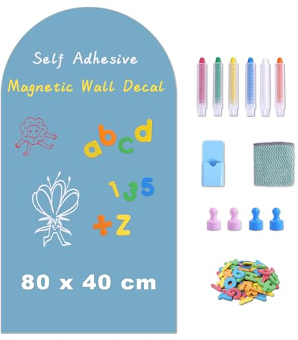 WIBOSOGA Magnetische selbstklebende Tafelfolie mit Zubehör, 80x40 cm, Blau